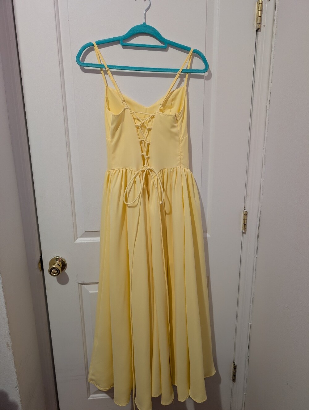 Sunshine Yellow Lace-Up Spaghetti Strap Midi Dress